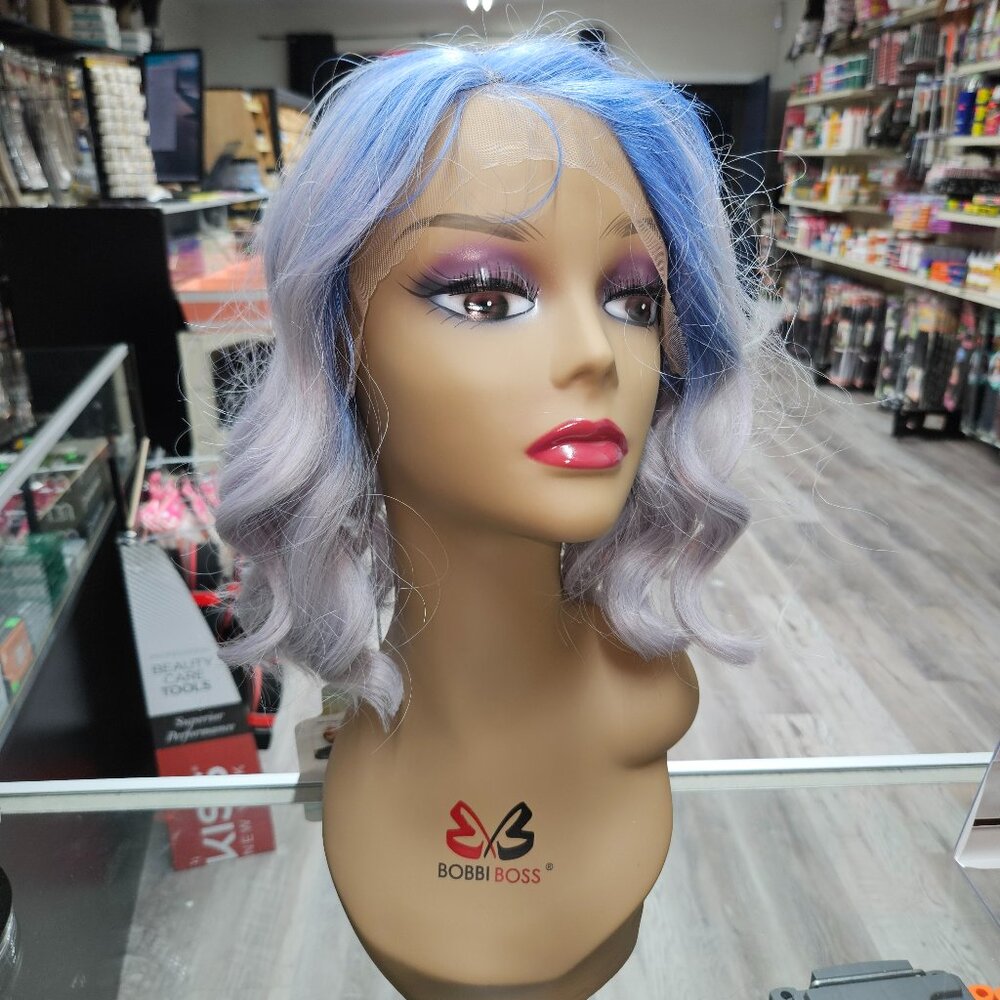12" BLUE LANVENDER HD FREEPART LACE FRONT BOB WIG
